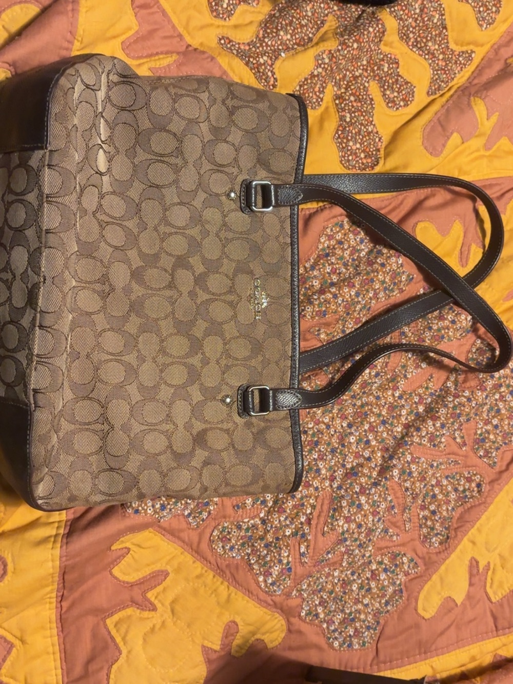 Coach Brown Signature Canvas Messenger Tote with Dark Trim